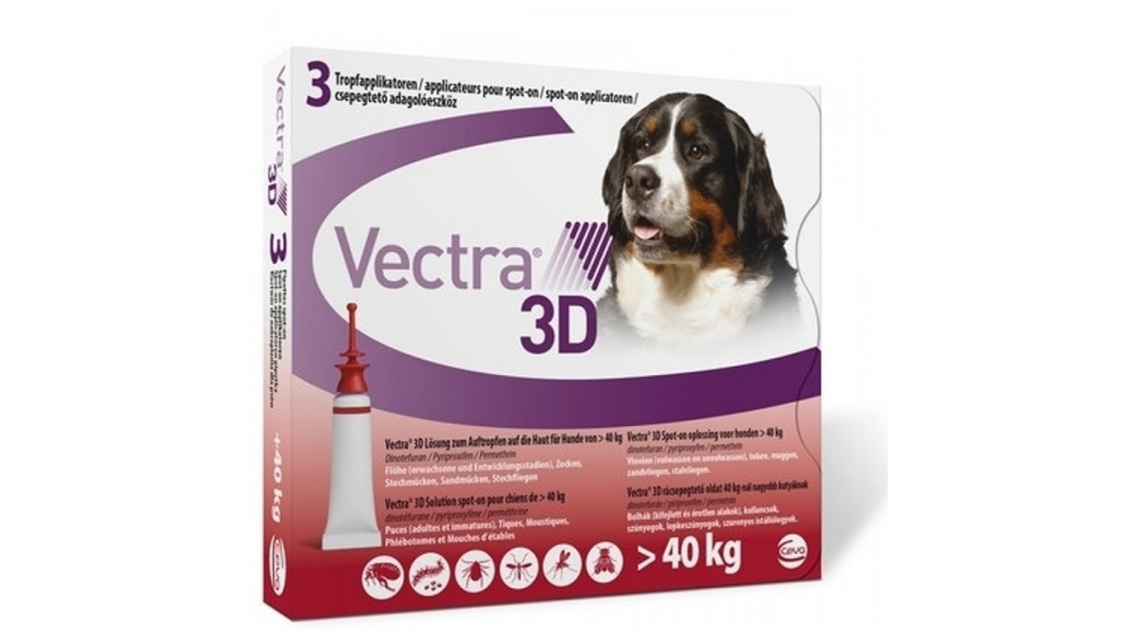 Vectra 3D soluţie spot-on pentru câini 40kg, 3 pipete 3 Pipete