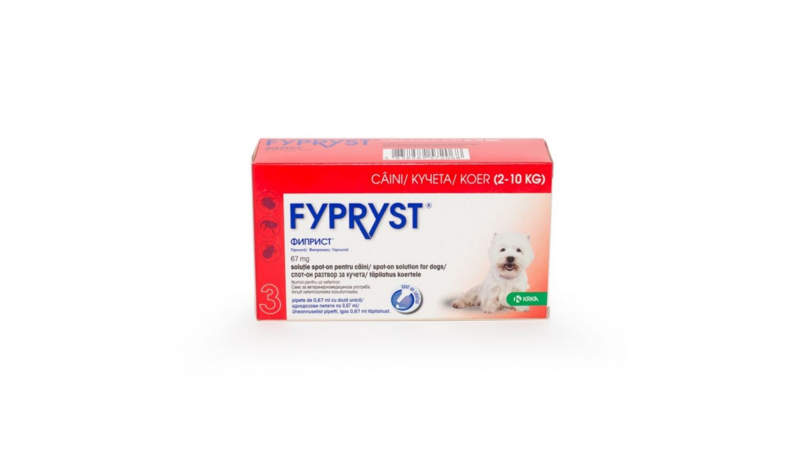 Fypryst Dog S 67mg (2 - 10 kg), 3 pipete 3 Pipete