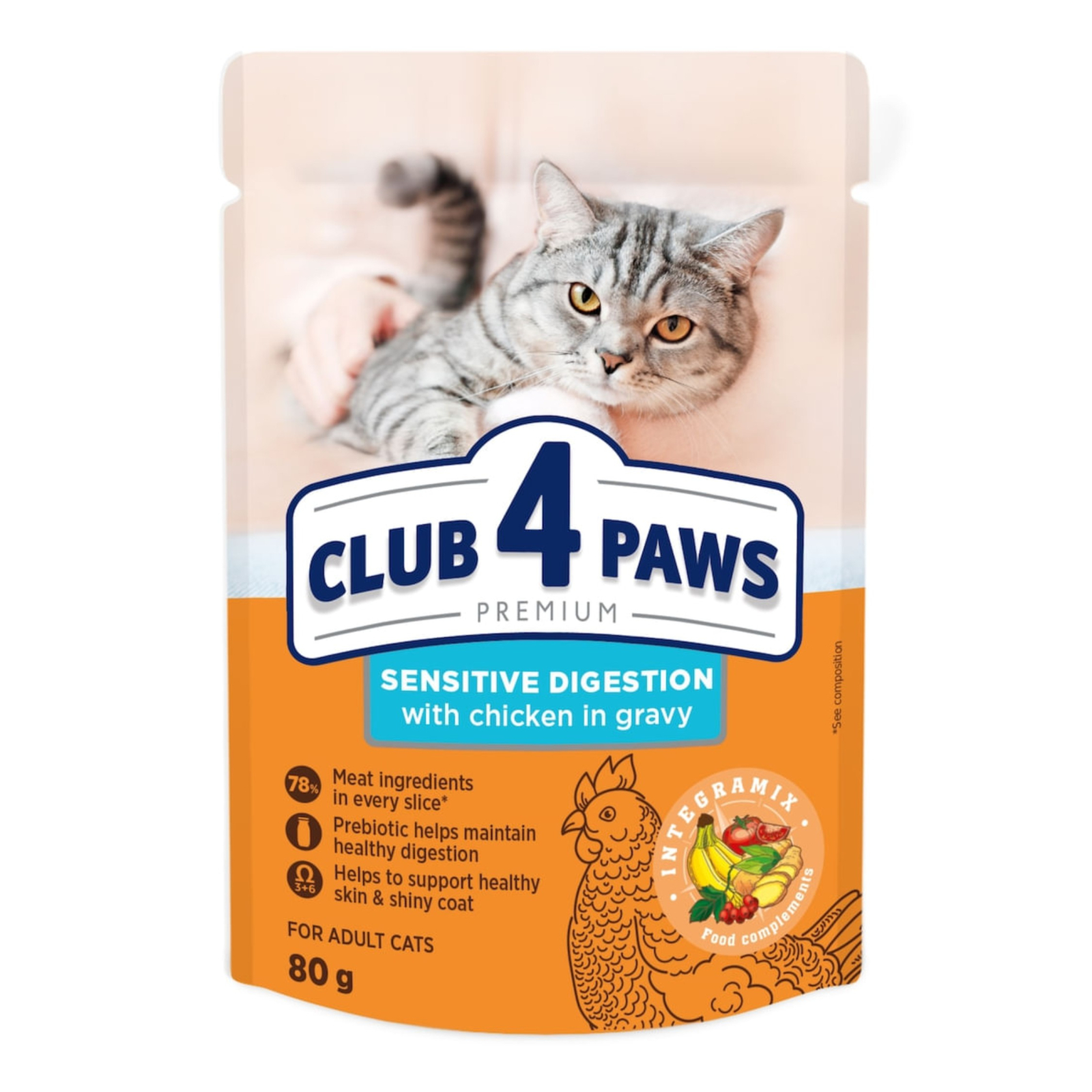 Hrana umeda pisici, CLUB 4 PAWS Premium Sensitive digestion for adult cats, 80 g 80 g