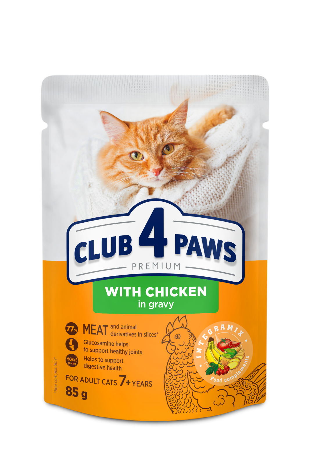 Hrana umeda pisici, CLUB 4 PAWS Premium With chicken in gravy for cats from 7 years old, 85 g 85 g