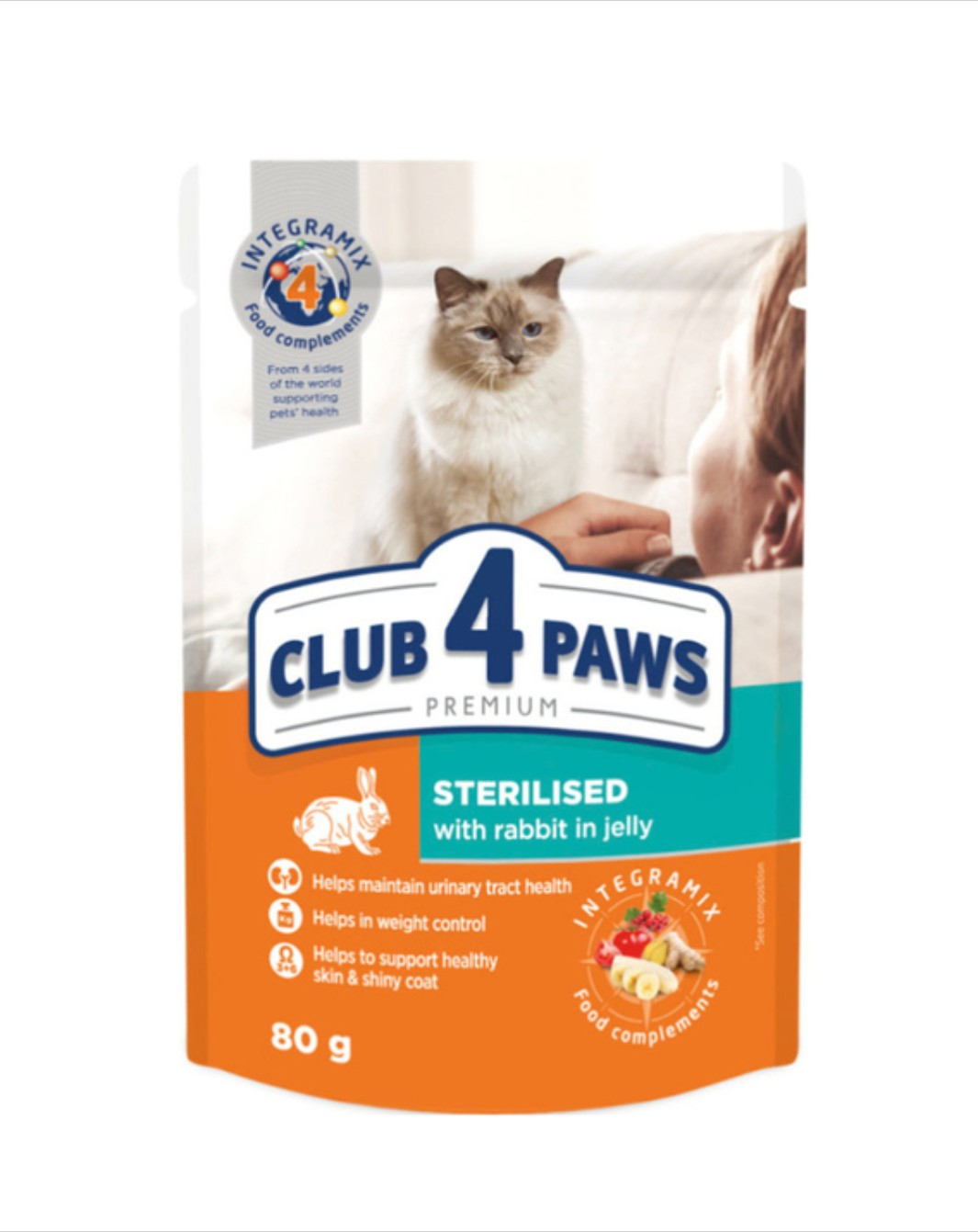 Hrana umeda pisici, CLUB 4 PAWS Premium With rabbit in jelly for adult sterilised cats, 80 g 80 g