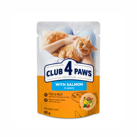 Hrana umeda pisici, CLUB 4 PAWS Premium With salmon in gravy for adult cats, 85 g 85 g
