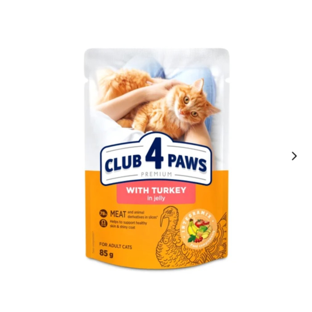 Hrana umeda pisici, CLUB 4 PAWS Premium With turkey in jelly for adult cats, 85 g 85 g