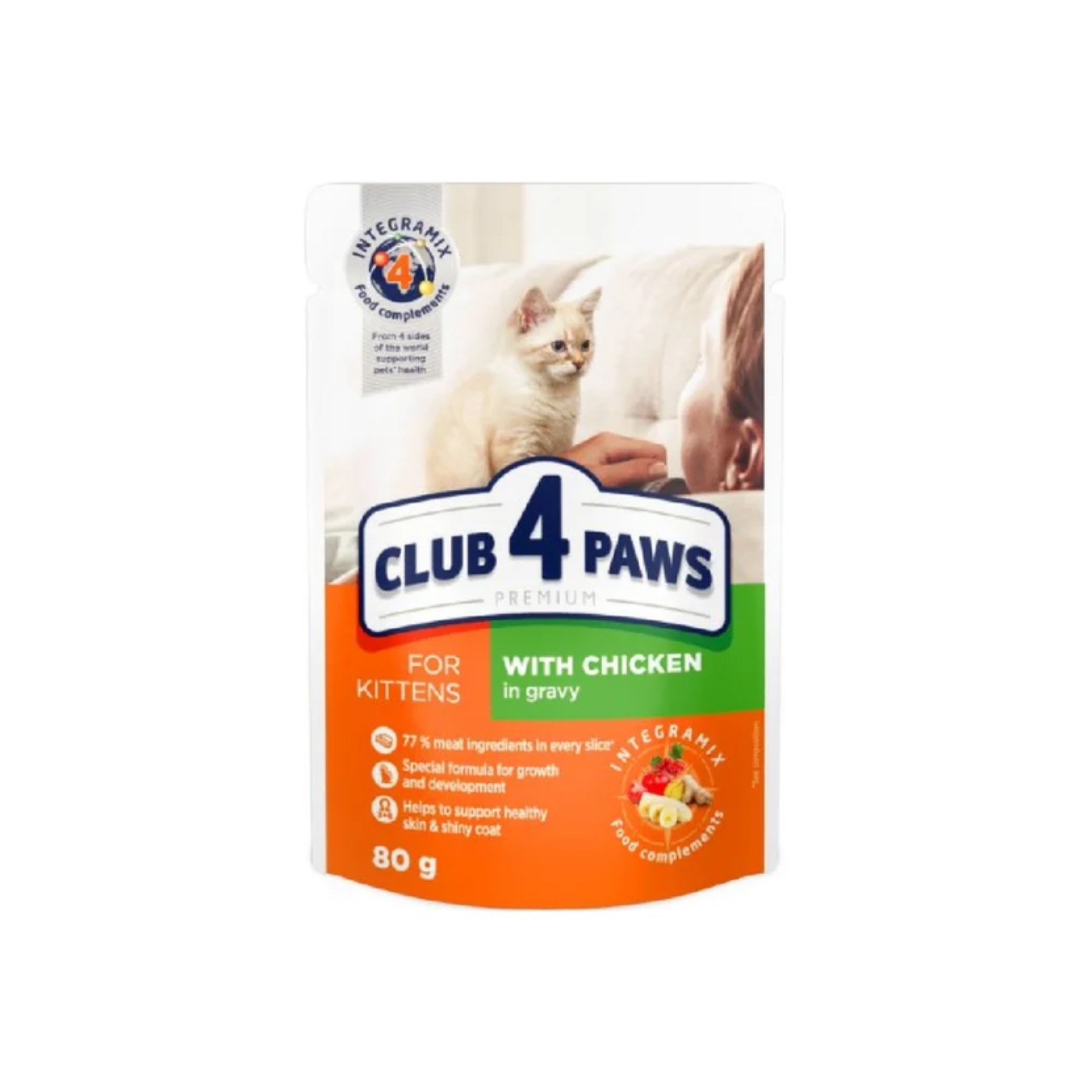 Hrana umeda pisici junior, CLUB 4 PAWS Premium for kittens With chicken in gravy , 80 g 80 g