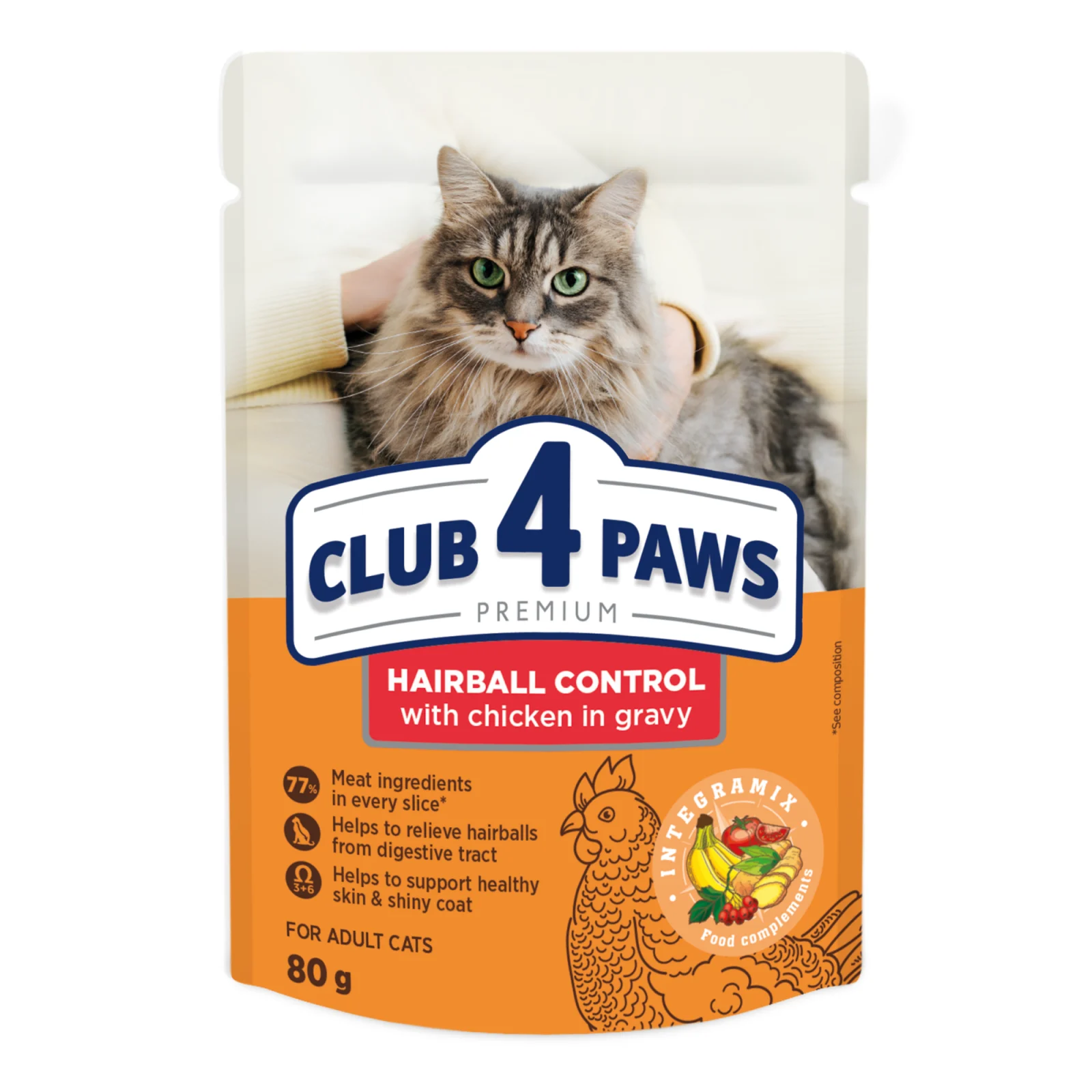 Hrana umeda pisici, CLUB 4 PAWS Premium Hairball control for adult cats, 80 g 80 g