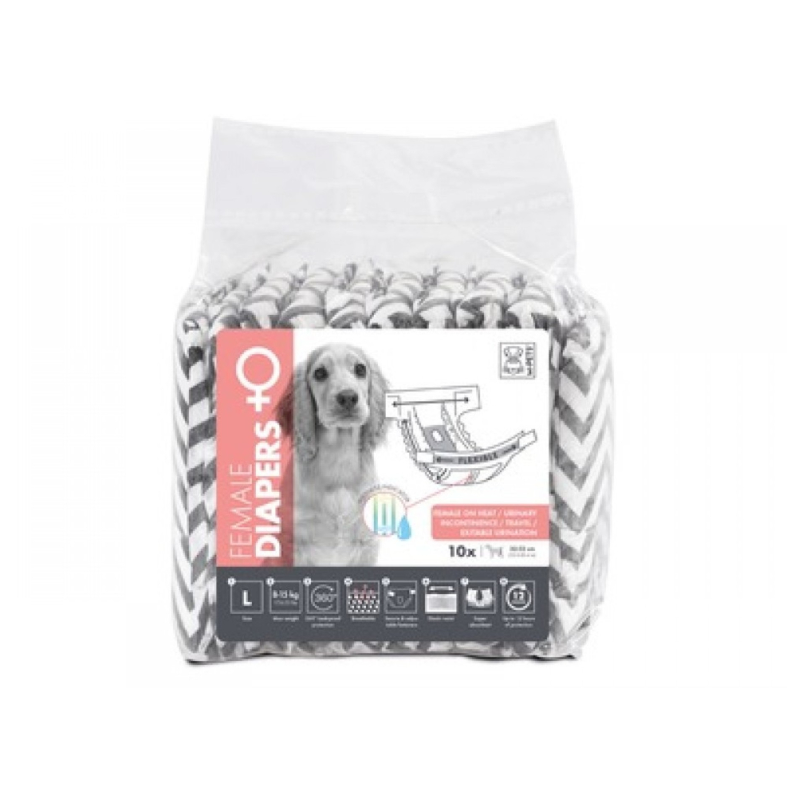 Scutece pentru caini, femela, M-PETS, marime XL, 35-60 Cm, 10 Buc XL - 35 - 60 cm