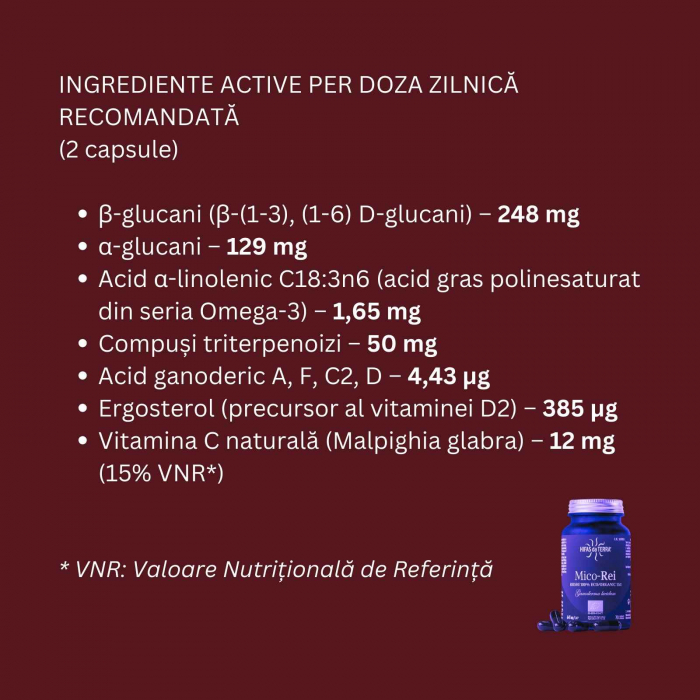 Mico-Rei 70 capsule, Hifas da Terra, extract 15:1 Ganoderma lucidum ECO, benefic pentru somn şi echilibru emoțional, antiinflamator natural [5]