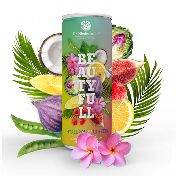 Beauty Full® 250 ml, Dr. Niedermaier, băutură răcoritoare antioxidantă, conţine un concentrat fermentat în cascadă, cofeină, acid hialuronic vegetal, gust de fructe de pădure [2]