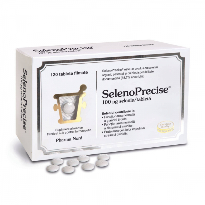 SelenoPrecise® 120 tablete, Pharma Nord, 100 µg seleniu organic cu biodisponibilitate ridicată de 88.7% [1]