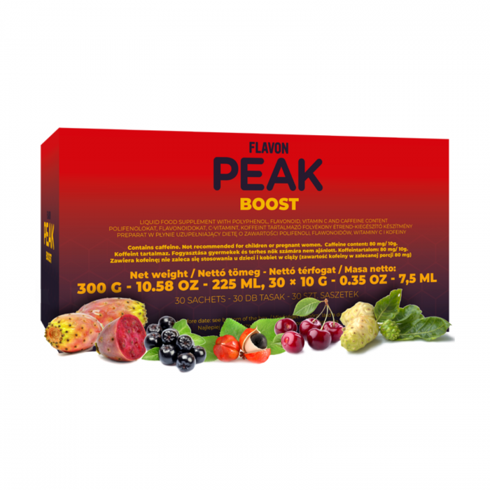 Flavon Peak Boost 30 plicuri x 10 g, supliment alimentar antioxidant cu consistenţă de gel, formulă concentrată cu polifenoli, vitamina C şi cofeină [1]