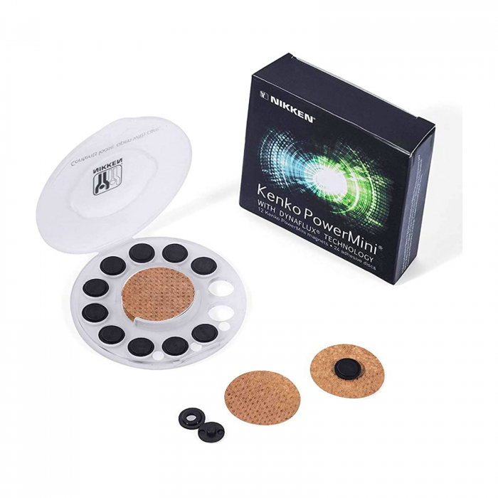 Plasturi magnetici Kenko PowerMini® 750 Gauss, Nikken, 12 bucăţi (diametru 1 cm), încorporează tehnologia magnetică patentată DYNAFLUX® [3]
