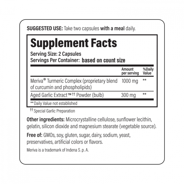 Kyolic® Curcumin Formula 111, 100 capsule, antiinflamator natural, conţine extract de usturoi maturat, complexul de turmeric Meriva® [3]