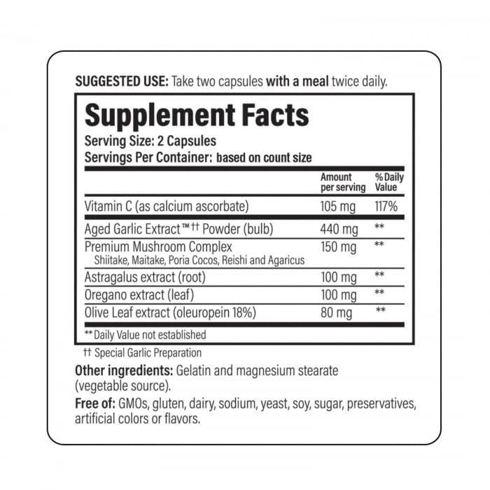 Kyolic® Immune Formula 103, 100 capsule, pentru sistemul imunitar, conţine extract de usturoi maturat, ciuperci, vitamina C, astragalus, oregano [2]