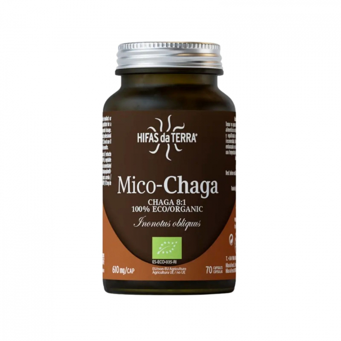 Mico-Chaga 70 capsule, Hifas da Terra, extract 8:1 Chaga ECO, contribuie la adaptarea organismului la factori de stres fizic și psihic [1]