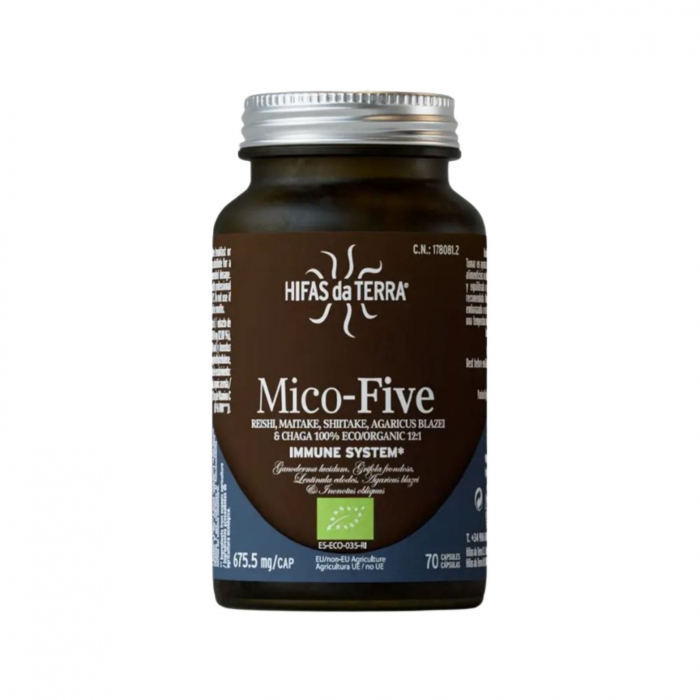 Mico-Five 70 capsule, Hifas da Terra, combinație sinergică între extractele de Reishi, Maitake, Shiitake, Chaga şi Agaricus blazei Murrill, imunomodulator natural [1]