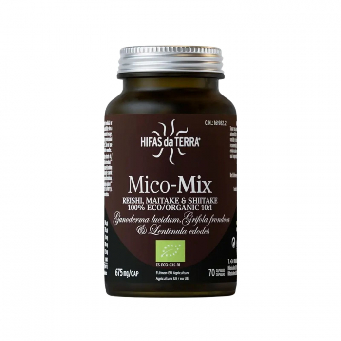 Mico-Mix 70 capsule, Hifas da Terra, combinație sinergică între extractele de Reishi, Maitake şi Shiitake, contribuie la menținerea sănătății aparatului cardiovascular [1]
