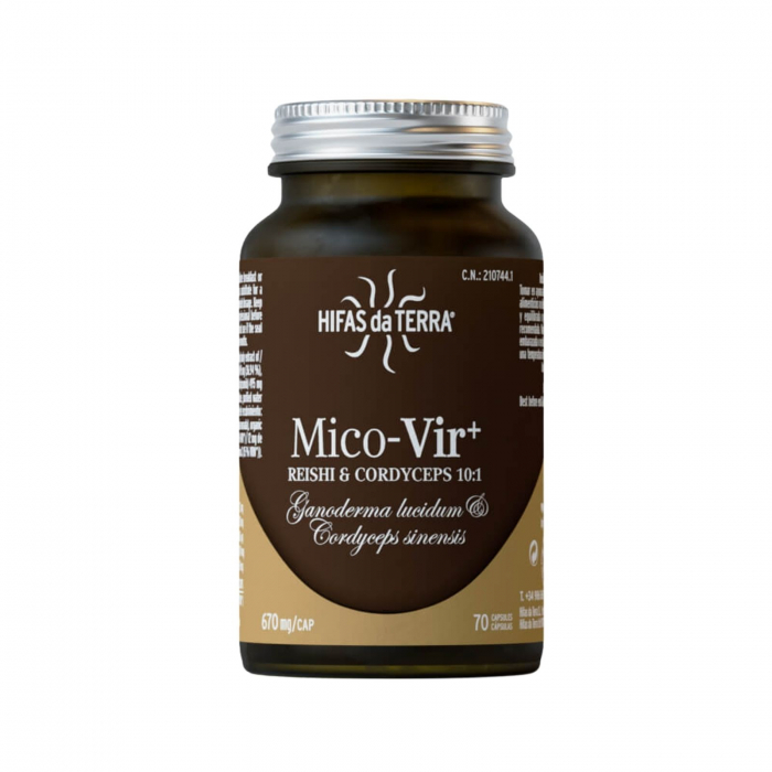 Mico-Vir⁺ 70 capsule, Hifas da Terra, combinație sinergică între extractele de Ganoderma lucidum şi Cordyceps sinensis, efect antiviral, contribuie la funcționarea normală a sistemului imunitar [1]