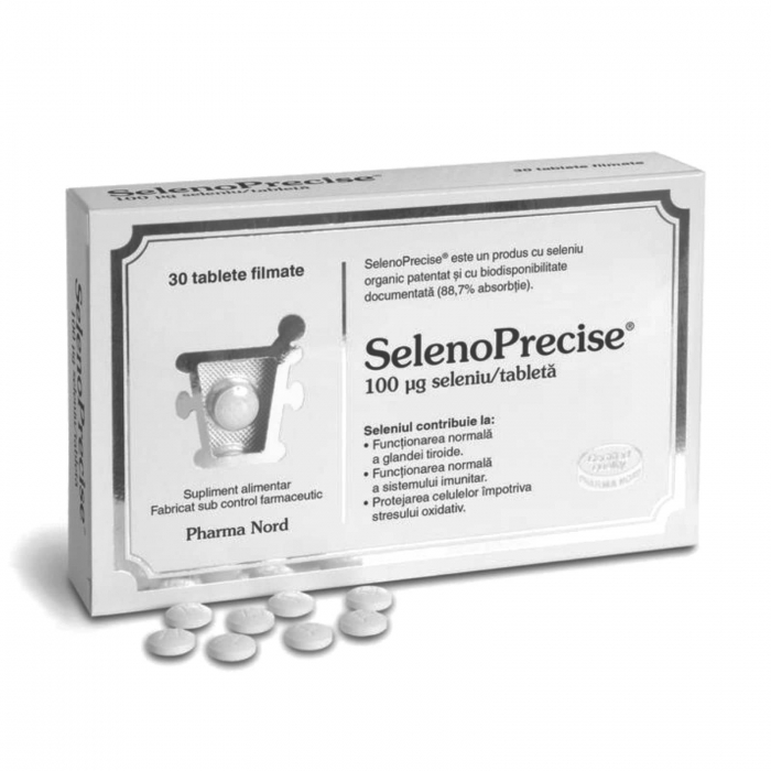 SelenoPrecise® 30 tablete, Pharma Nord, 100 µg seleniu organic cu biodisponibilitate ridicată de 88.7% [1]