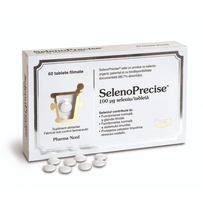 SelenoPrecise® 60 tablete, Pharma Nord, 100 µg seleniu organic cu biodisponibilitate ridicată de 88.7% [1]
