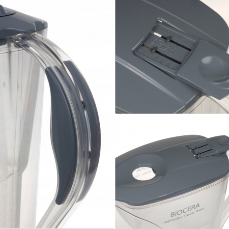 Cană filtrantă AHA™ Biocera 1.5 litri, fără BPA, 2 cartuşe filtrante incluse, alcalinizează, reduce ORP-ul şi mărimea clusterilor de apă [1]