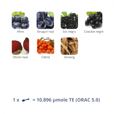 Flavon Max 240 g, supliment alimentar antioxidant cu consistenţă de gel, formulă concentrată cu polifenoli, vitaminele C şi E [1]
