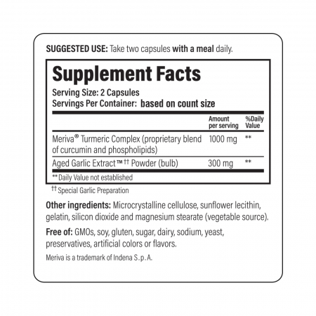 Kyolic® Curcumin Formula 111, 100 capsule, antiinflamator natural, conţine extract de usturoi maturat, complexul de turmeric Meriva® [2]