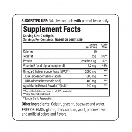 Kyolic® Formula 150, 90 capsule, susţine sănătatea sistemului circulator, conţine extract de usturoi maturat, vitamina E, omega 3 EPAX® (DHA, EPA) [1]