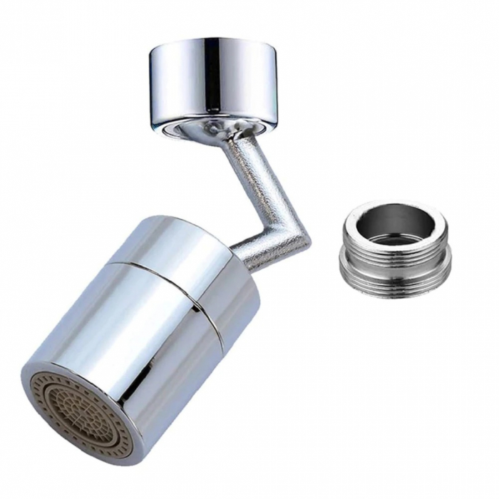 Adaptor universal atasabil la robinet pivotant cu cot rotire 720 , functie economizor filtrare antistropire , Dimensiune M22 mama cu adaptor M23 tata, Argintiu [7]