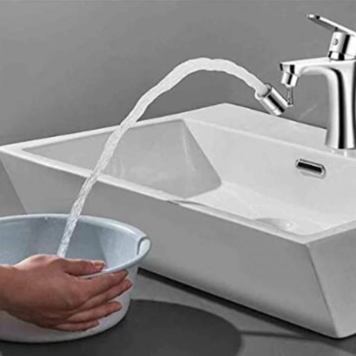 Adaptor universal atasabil la robinet pivotant cu cot rotire 720 , functie economizor filtrare antistropire , Dimensiune M22 mama cu adaptor M23 tata, Argintiu [8]
