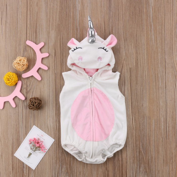 Body 12-18 luni - Unicorn pentru copii cu gluga si codita, alb cu roz [1]