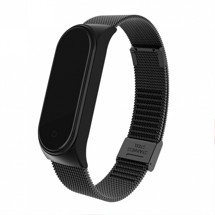 Bratara din otel inoxidabil, compatibil Xiaomi Mi Band 5 / Mi Band 6, Inchidere de ceas, Negru [3]