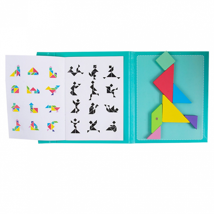 Joc educativ Tangram puzzle din lemn cu plansa magnetica, Montessori, +3 ani, multicolor [1]