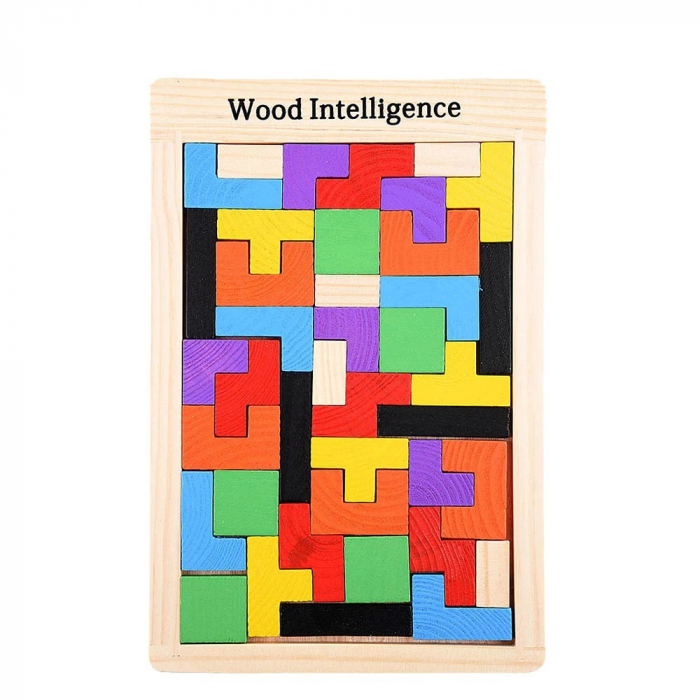 Joc Montessori Tetris din lemn , multicolor, puzzle cuburi de constructie [1]