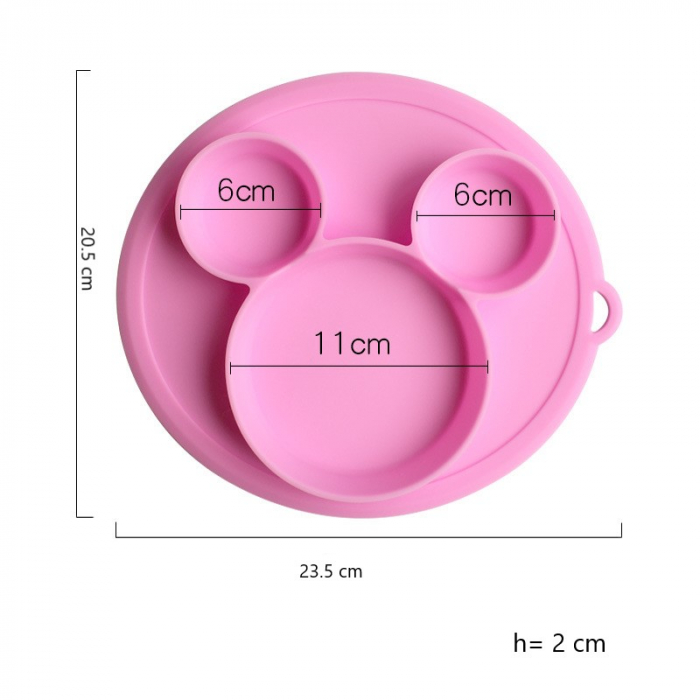 Farfurie silicon pentru bebelusi, Mickey, Roz pal macaron, Antiderapanta +6 luni [4]