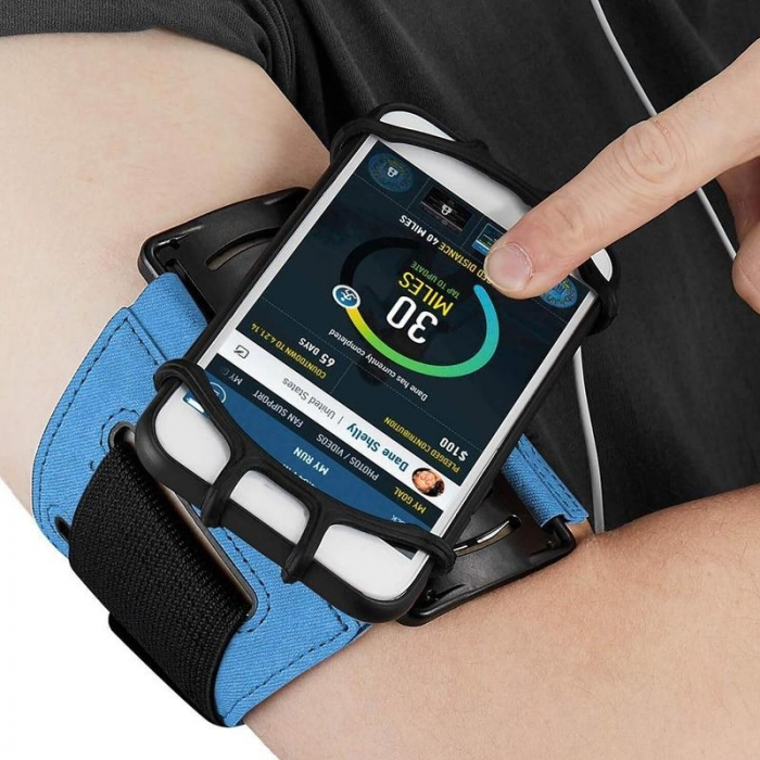 Husa banderola de telefon pentru brat/mana pentru alergat, sala, plimbari, yoga, cu rotire 360°, Armband suport telefon jogging, Albastru [5]