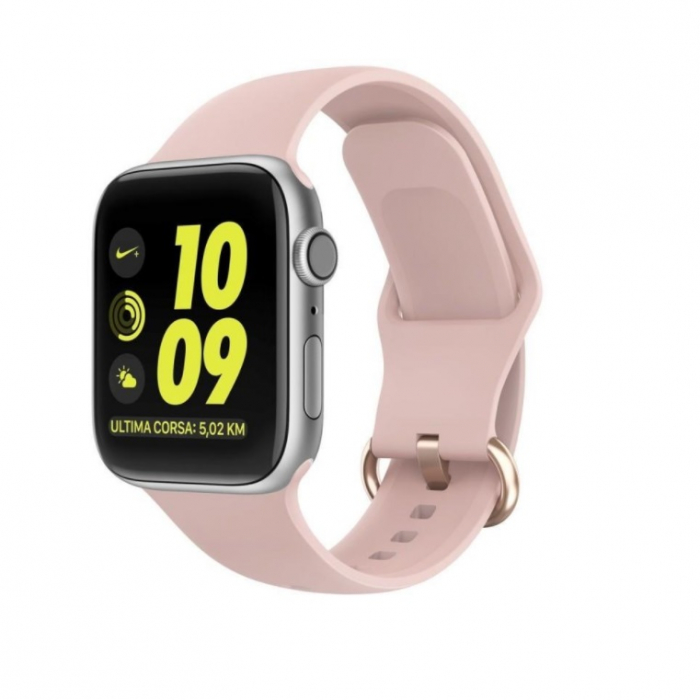 Curea cu catarama compatibil Apple Watch 1 2 3 4 5 6 , Sport, Silicon, 38mm , Roz Pal [2]