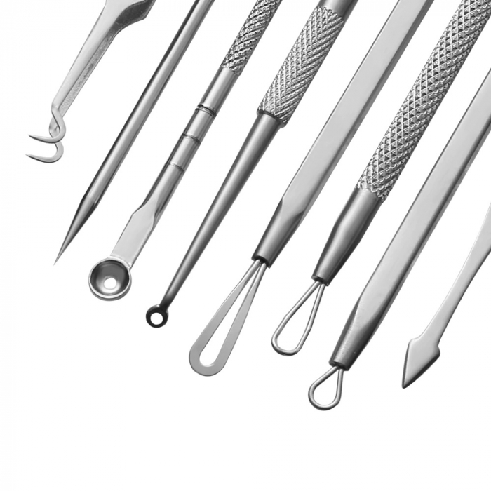 Trusa pentru extractia punctelor negre si a cosurilor, 8 piese, inox, husa din piele ecologica [5]