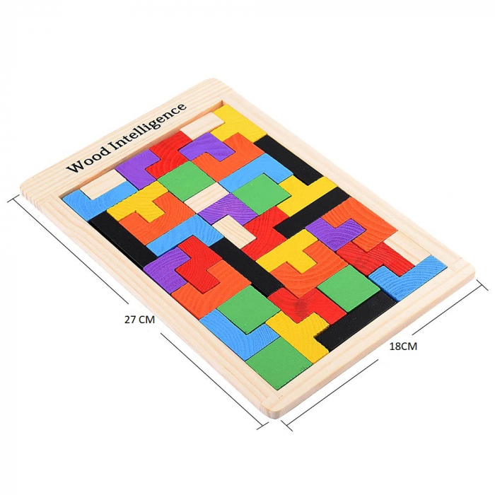 Joc Montessori Tetris din lemn , multicolor, puzzle cuburi de constructie [2]