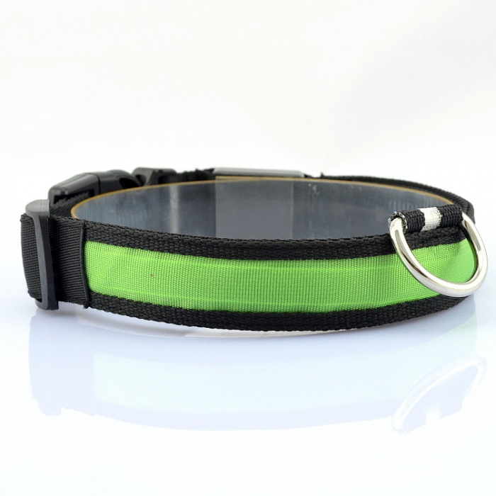 Zgarda caini cu LED, marimea M, Verde , Reglabila 40-48 cm [2]