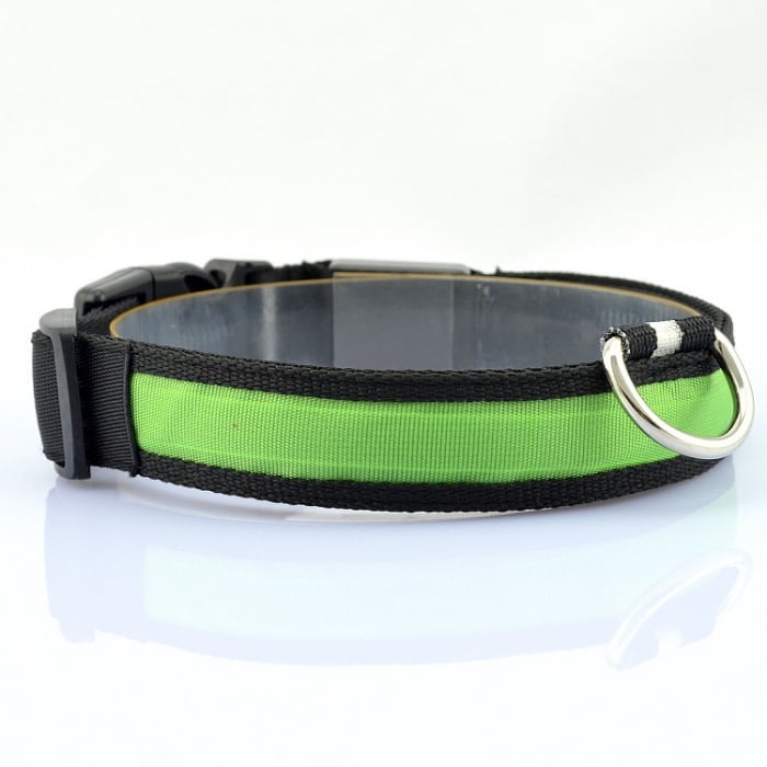 Zgarda caini cu LED, marimea L, Verde , Reglabila 45-53 cm [2]