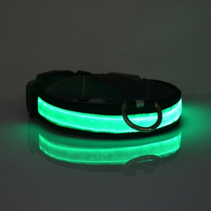 Zgarda caini cu LED, marimea M, Verde , Reglabila 40-48 cm [3]