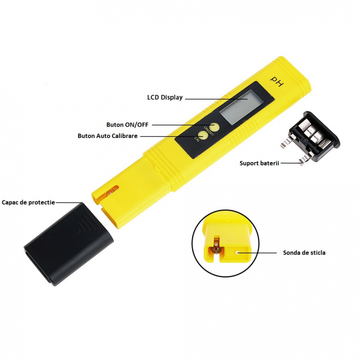 Tester pH Digital pentru testarea calitatii apei de uz casnic pentru apa potabila, acvarii, piscina , Galben [3]