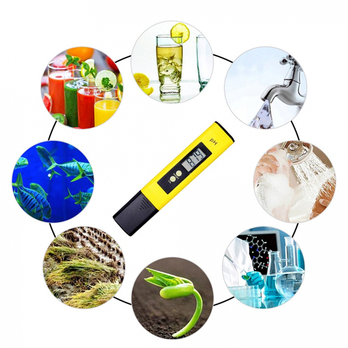 Tester pH Digital pentru testarea calitatii apei de uz casnic pentru apa potabila, acvarii, piscina , Galben [4]