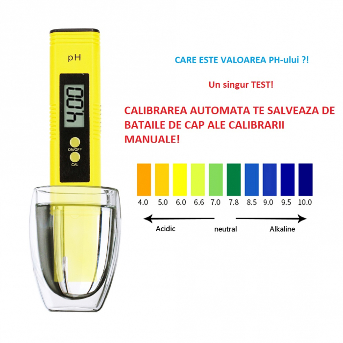 Tester pH Digital pentru testarea calitatii apei de uz casnic pentru apa potabila, acvarii, piscina , Galben [5]