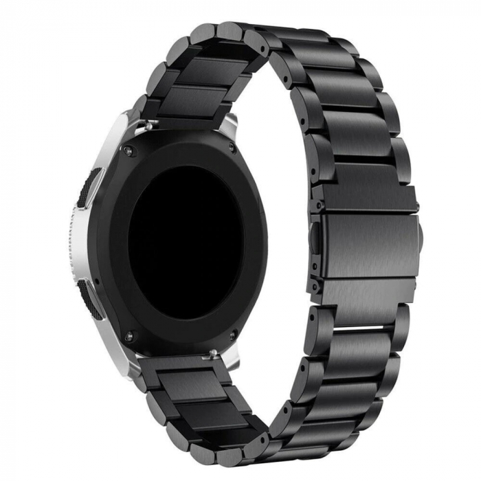 Curea compatibila Samsung Gear S3 / Galaxy 22mm , Huawei GT 2 (46mm), din otel inoxidabil cu sistem Quick release smartwatch , Negru / Black [3]