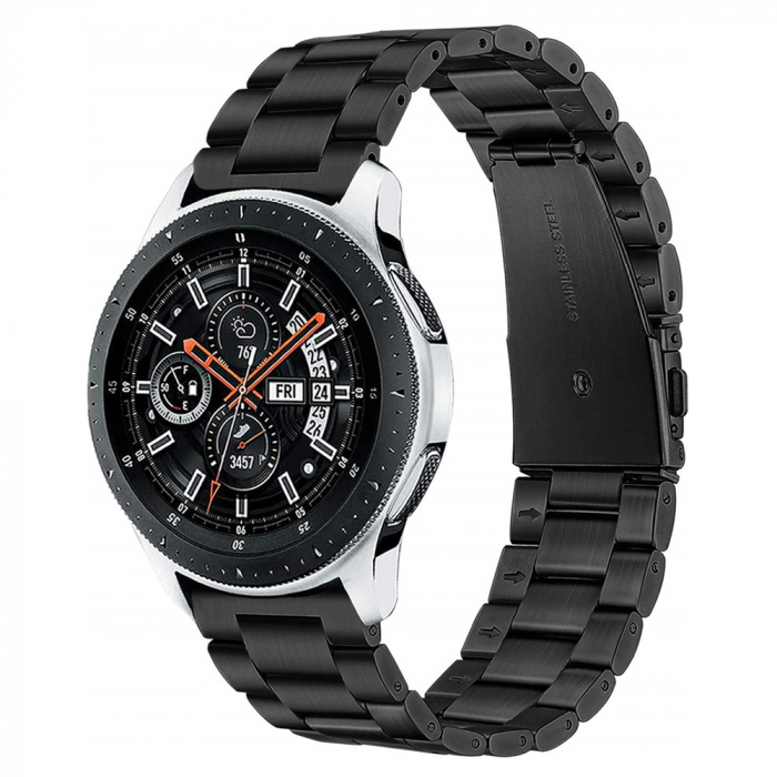 Curea compatibila Samsung Gear S3 / Galaxy 22mm , Huawei GT 2 (46mm), din otel inoxidabil cu sistem Quick release smartwatch , Negru / Black [4]
