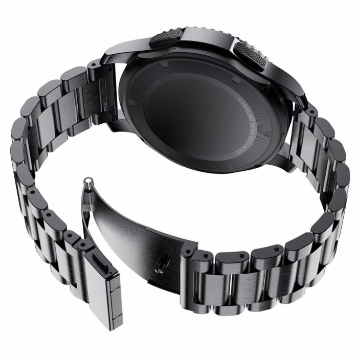 Curea compatibila Samsung Gear S3 / Galaxy 22mm , Huawei GT 2 (46mm), din otel inoxidabil cu sistem Quick release smartwatch , Negru / Black [5]