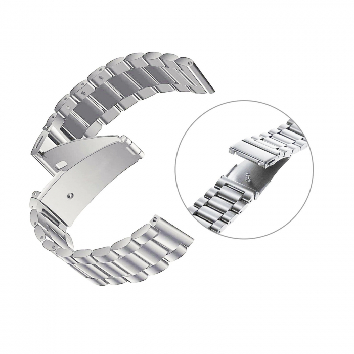 Curea compatibila Samsung Gear S3 / Galaxy 22mm , Huawei GT 2 (46mm), din otel inoxidabil cu sistem Quick release smartwatch , Argintiu / Silver [5]