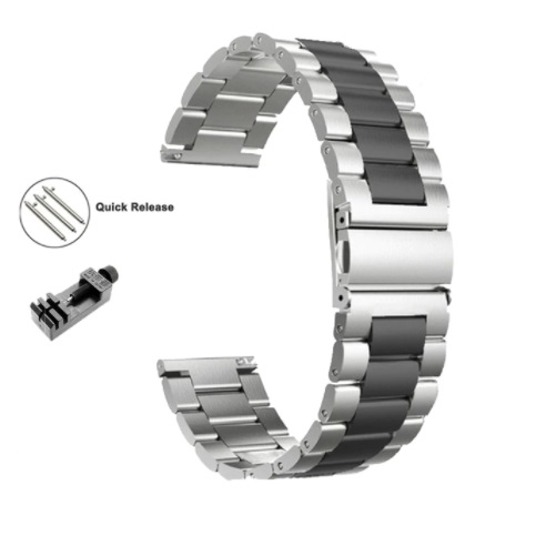 Curea compatibila Samsung Gear S3 / Galaxy 22mm , Huawei GT 2 (46mm), din otel inoxidabil cu sistem Quick release smartwatch , Negru Argintiu / Black Silver [2]