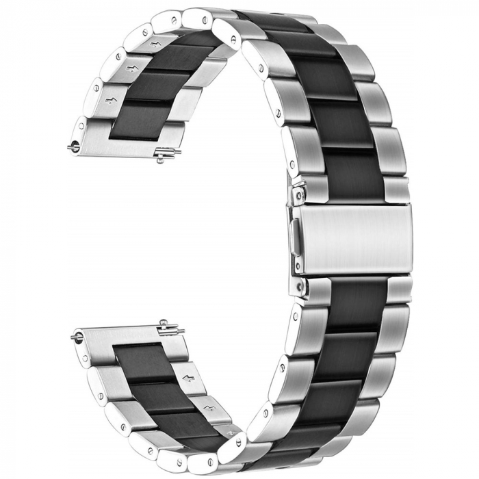 Curea compatibila Samsung Gear S3 / Galaxy 22mm , Huawei GT 2 (46mm), din otel inoxidabil cu sistem Quick release smartwatch , Negru Argintiu / Black Silver [1]
